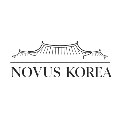 Novus Korea logo with Korean hanok roofline illustration