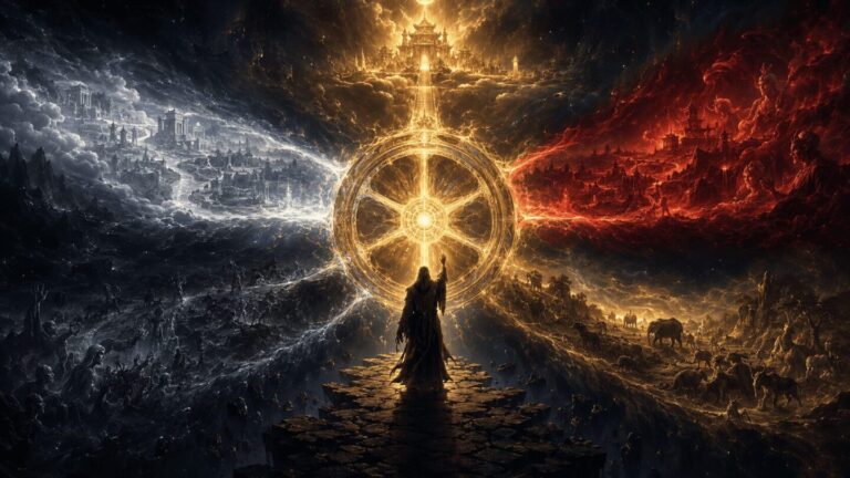 Odo Jeollyun Daewang the King of the Wheel turning the wheel of rebirth to assign the six realms of reincarnation