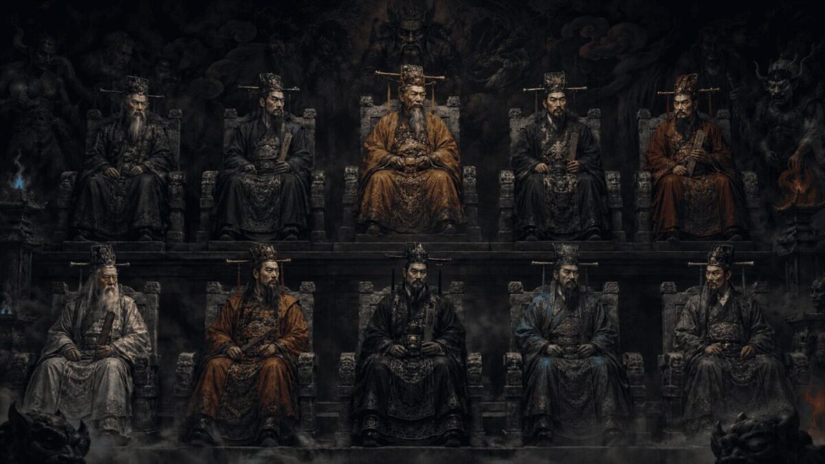 The ten kings of the Korean underworld Siwang seated on their thrones — the judges who decide the fate of every soul