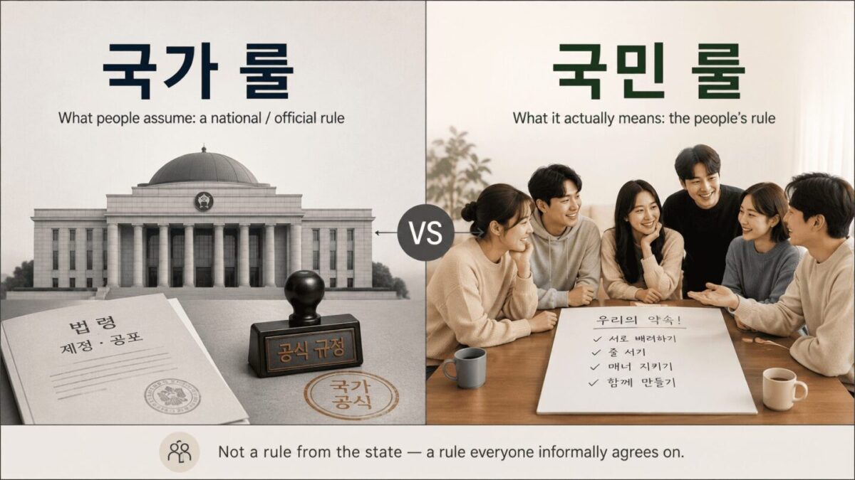 Infographic explaining what does gungnyul mean — "national rule" myth vs. the real "people's rule" origin