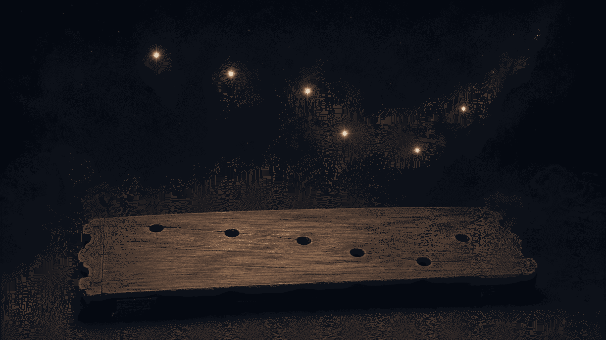 A chilseongpan, the traditional Korean funeral board carved with seven holes in the pattern of the Big Dipper