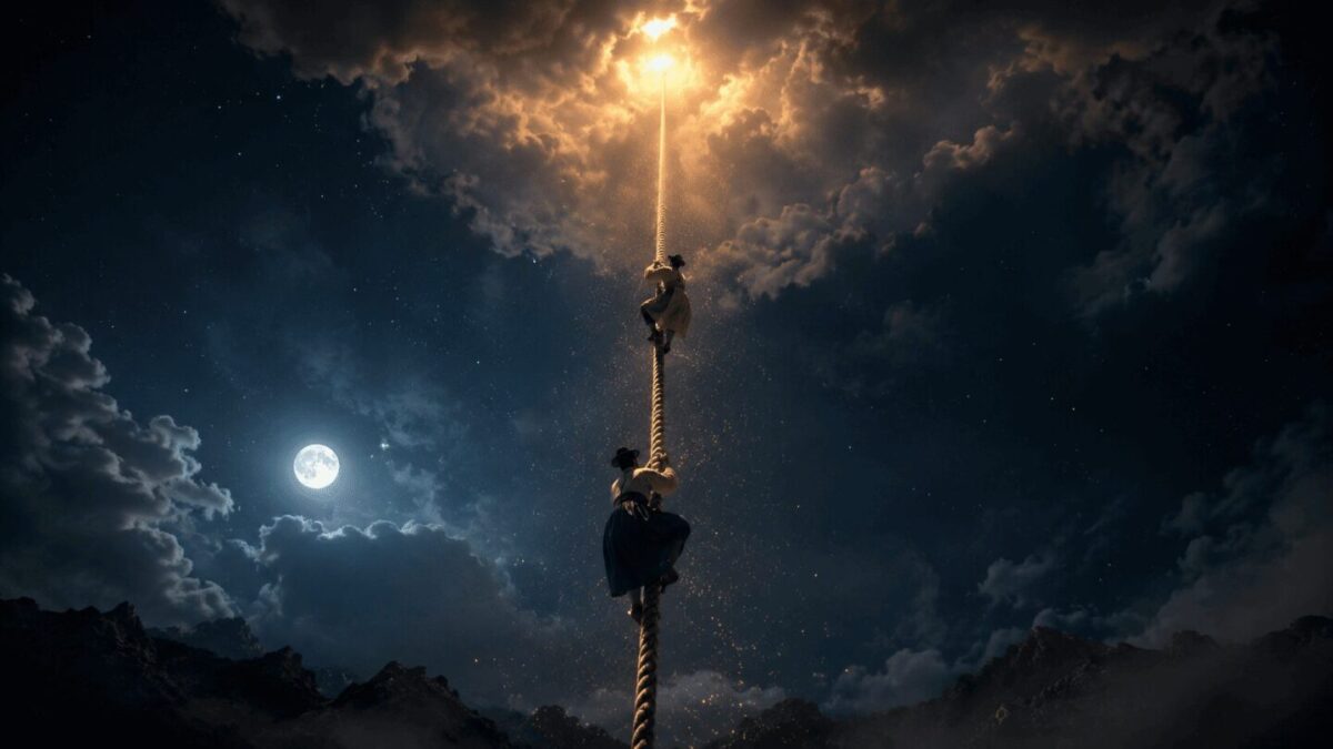 Golden rope descending from heaven in the Korean sun and moon myth