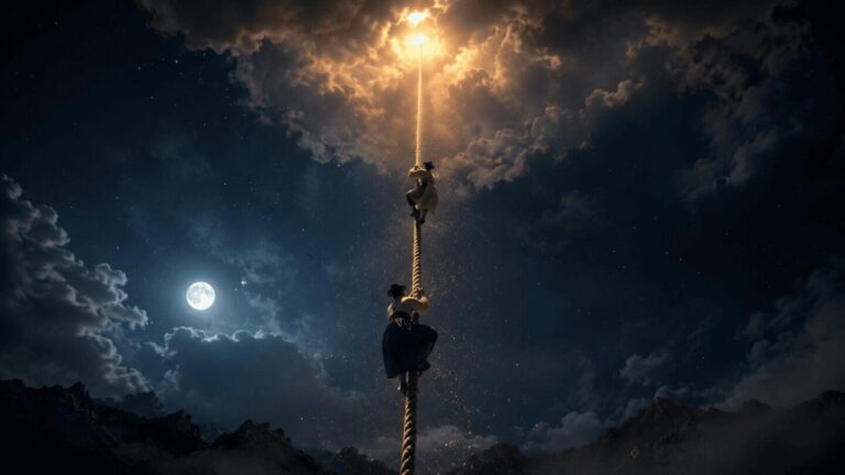 Golden rope descending from heaven in the Korean sun and moon myth