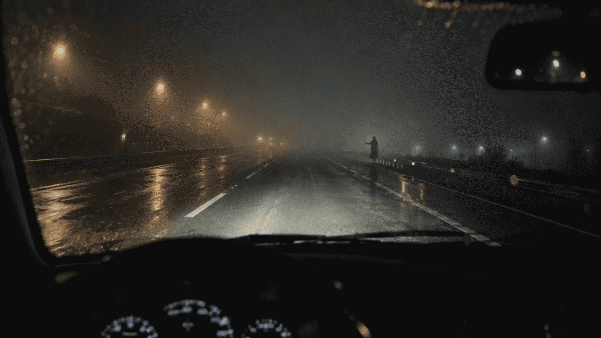 Distant silhouette on a foggy highway shoulder, the classic Jayuro Ghost sighting