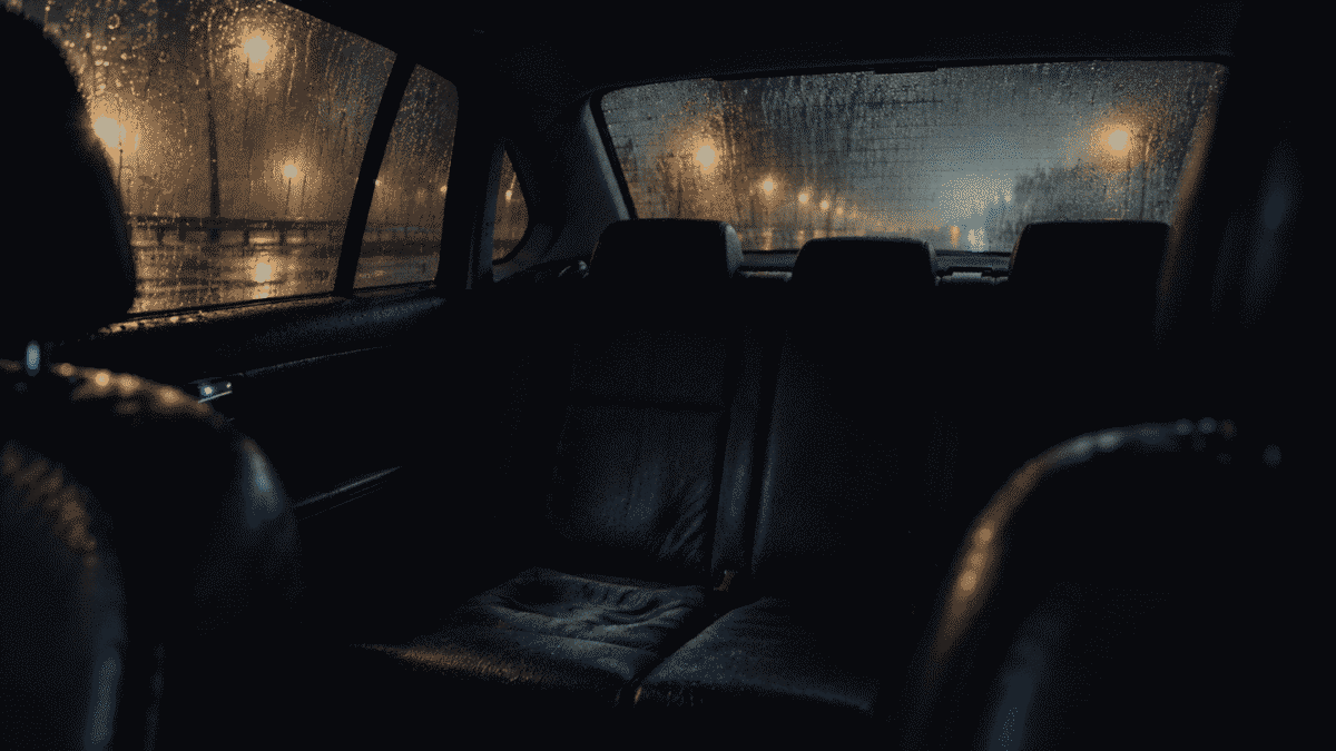 Empty back seat of a car at night, from the Jayuro Ghost vanishing passenger story