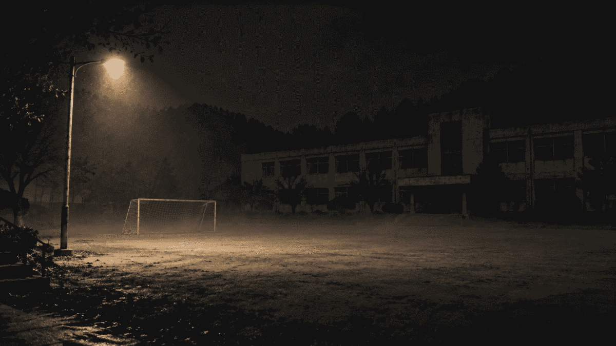 Empty Korean elementary school playground at night, the setting of Korean school ghost stories