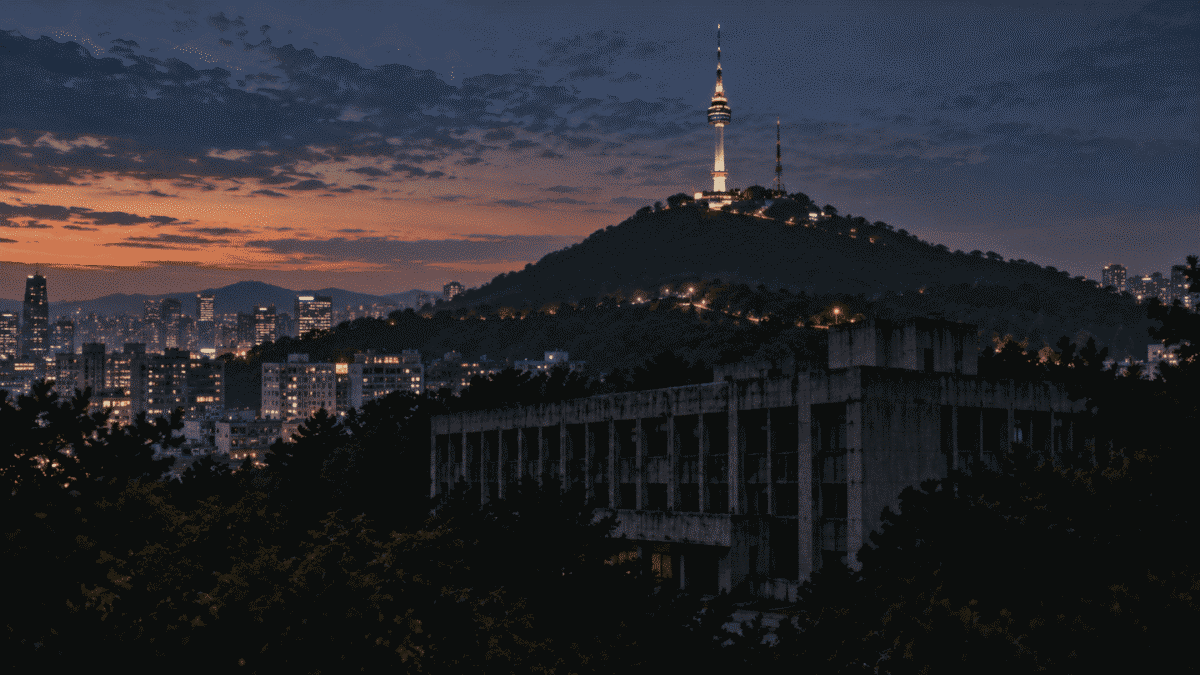 Namsan mountain and N Seoul Tower at dusk, once home to the Korean CIA headquarters