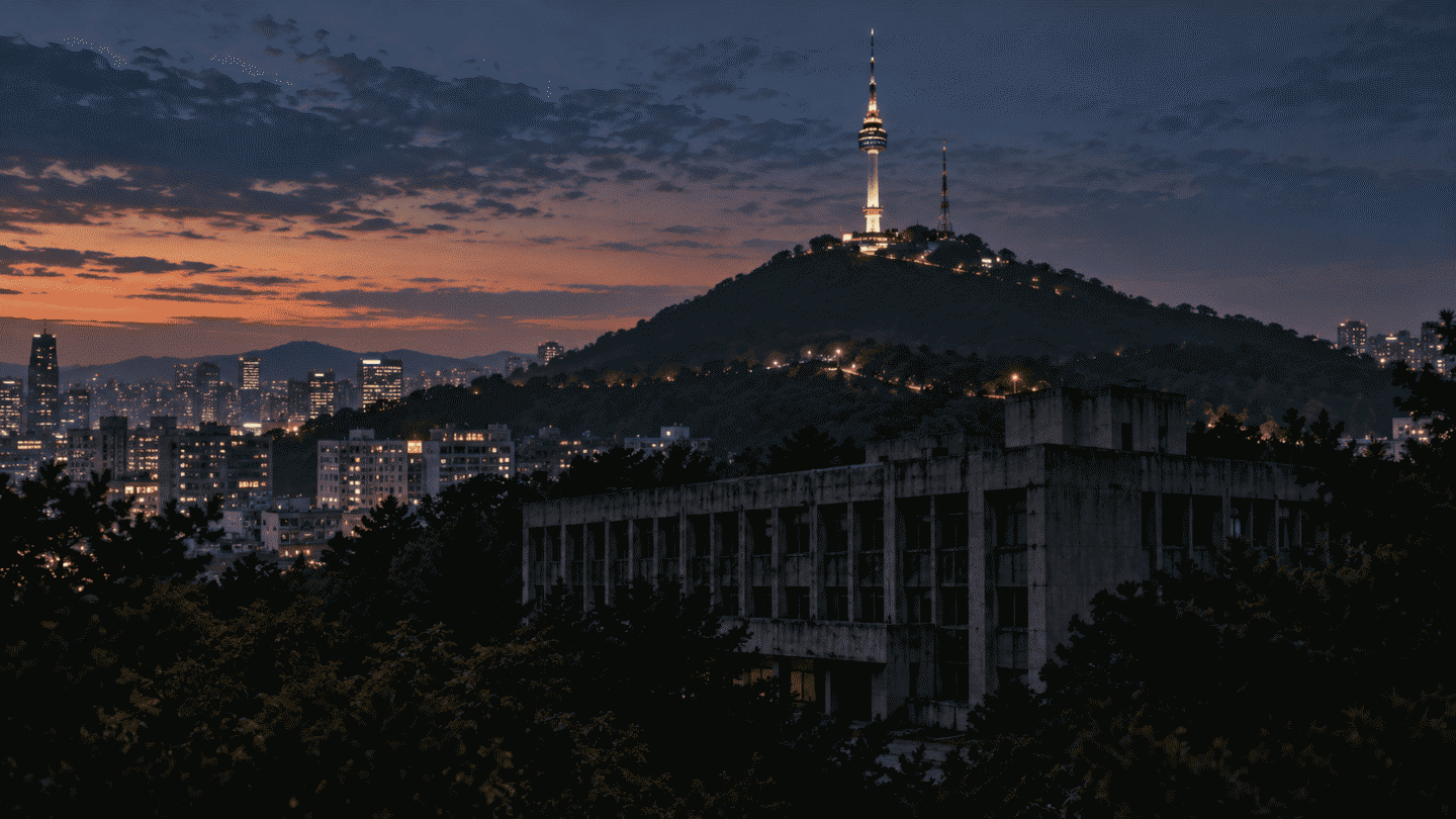 Namsan mountain and N Seoul Tower at dusk, once home to the Korean CIA headquarters