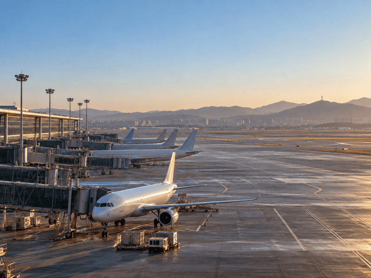 Grounded planes on a quiet runway during Korea's Suneung exam listening test